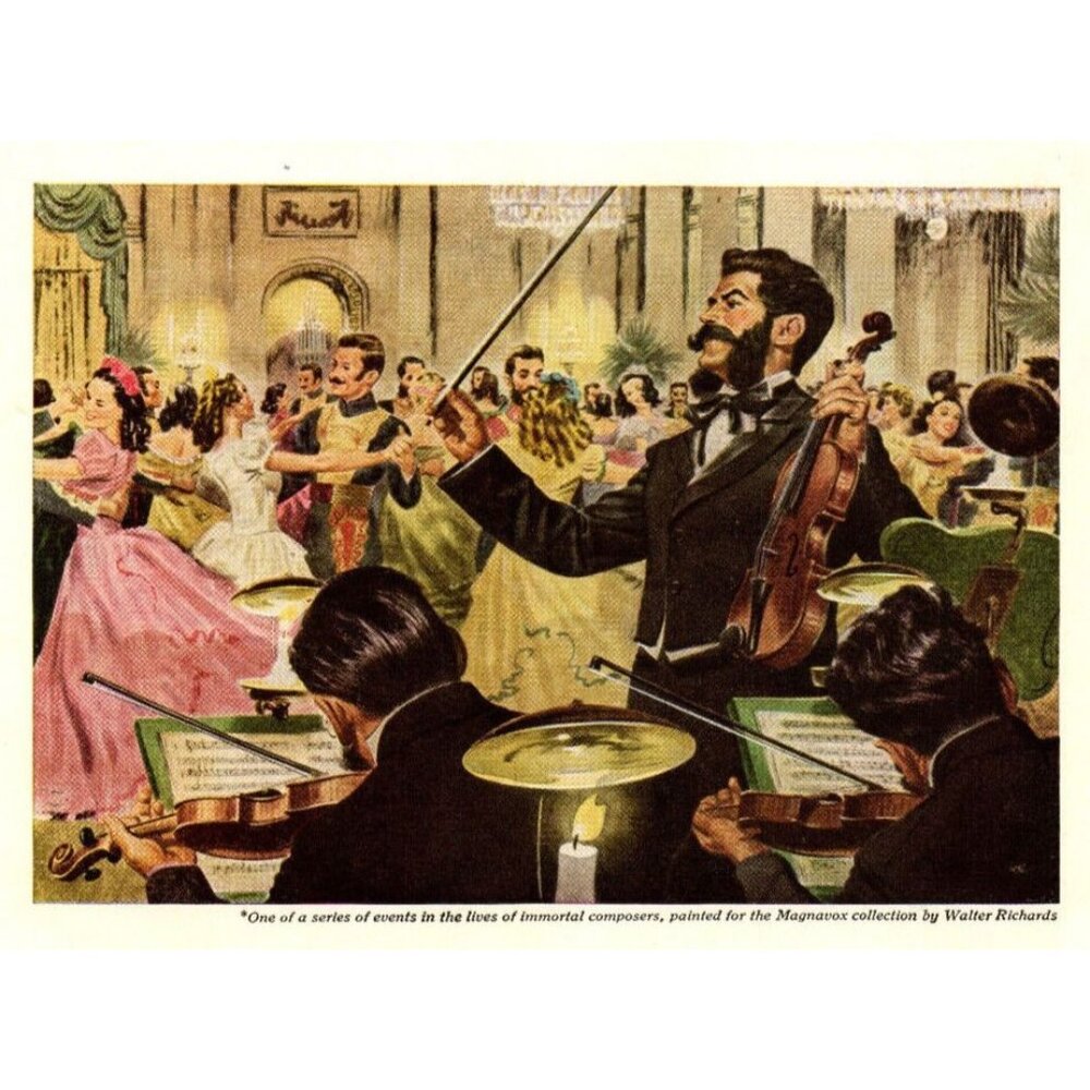 Magnavox print ad color National Geographics Jan 1945 11x7 5/8" Waltz War Bond